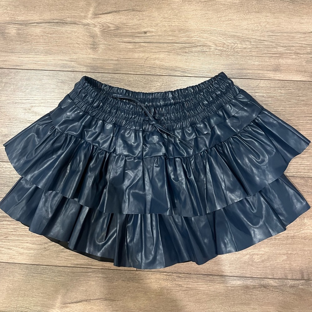 Faux leather Navy Ruffle skort